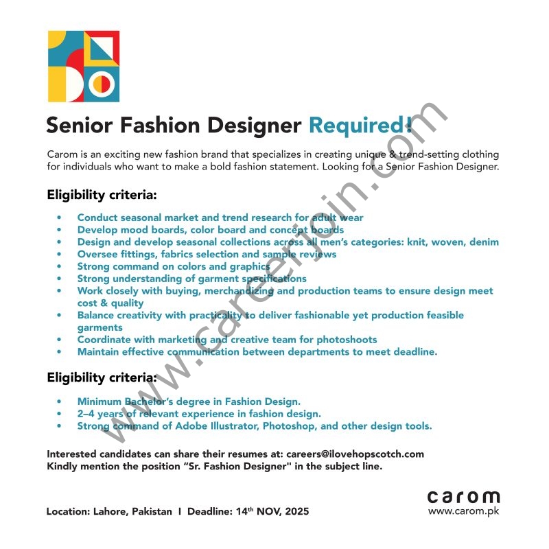 Carom Pakistan Jobs Fashion Designer 2
