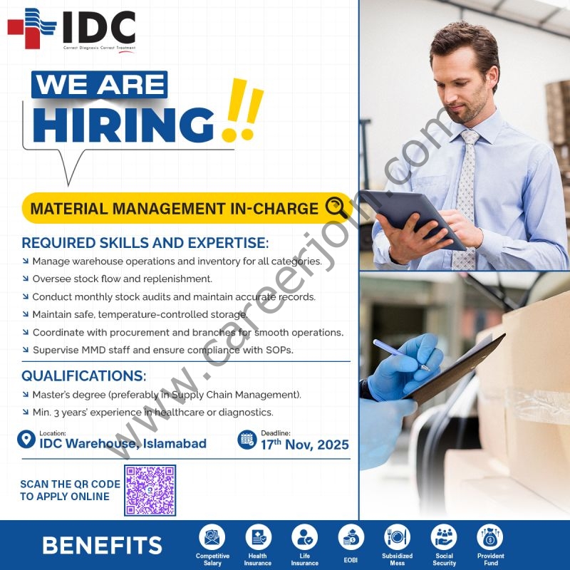 Islamabad Diagnostic Center IDC Jobs Material Management Incharge 1