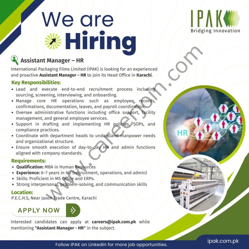 International Packaging Films Limited IPAK Jobs Assistant Manager HR 1
