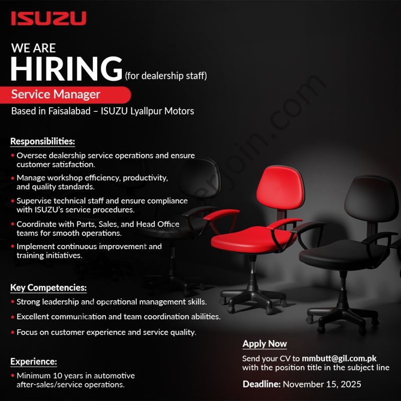 ISUZU Lyallpur Motors Jobs Service Manager 1