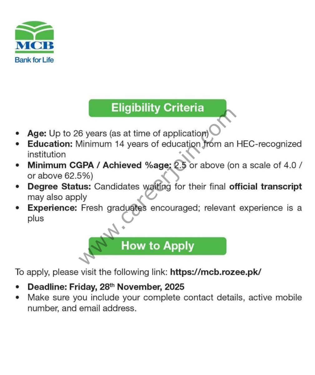 MCB Bank Limited Jobs November 2025  4