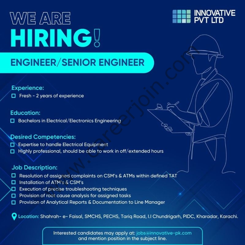 Innovative Pvt Ltd Jobs Engineer / Senior Engineer 1