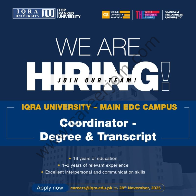 Iqra University IU Jobs Coordinator Degree and Transcript 1
