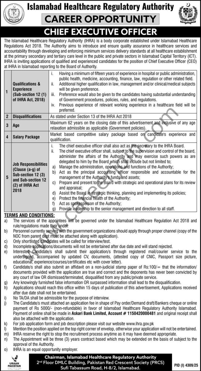 Islamabad Health Regulatory Authority IHRA Jobs 23 November 2025 Express 1