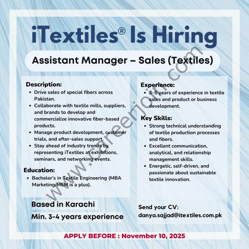 iTextiles Pvt Ltd Jobs Assistant Manager Sales 1