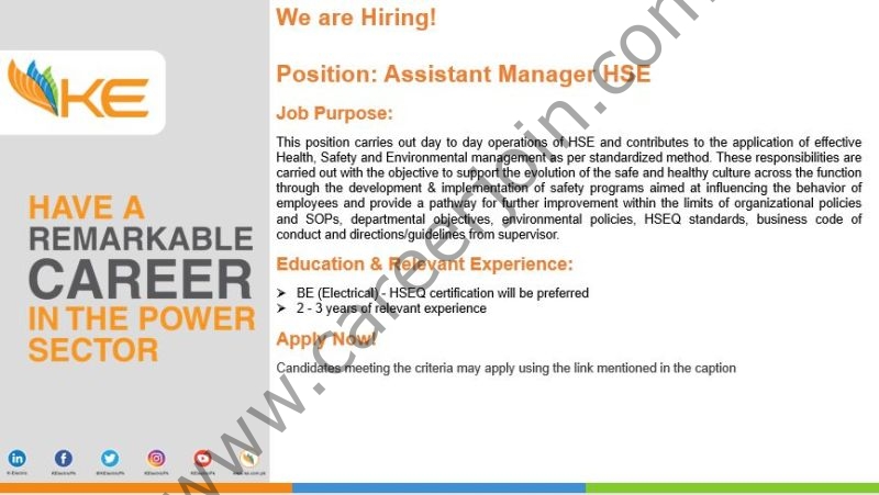 K-Electric Pvt Ltd Jobs Assistant Manager HSE 1