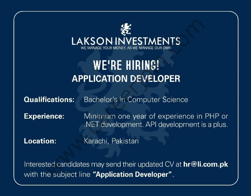 Lakson Investments Jobs Application Developer  1