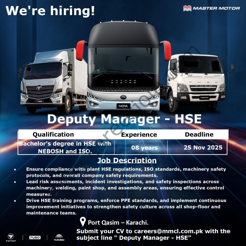 Master Motors Jobs Deputy Manager HSE 1