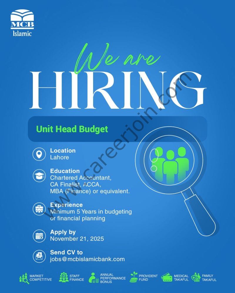 MCB Islamic Bank Jobs Unit Head Budget 1
