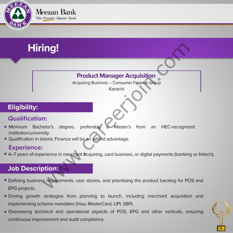 Meezan Bank Limited Jobs Product Manager Acquisition 1