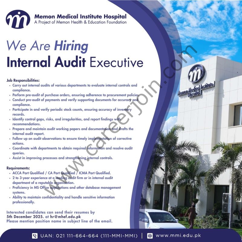 Memon Memorial Institute MMI Hospital Jobs Internal Audit Executive 1