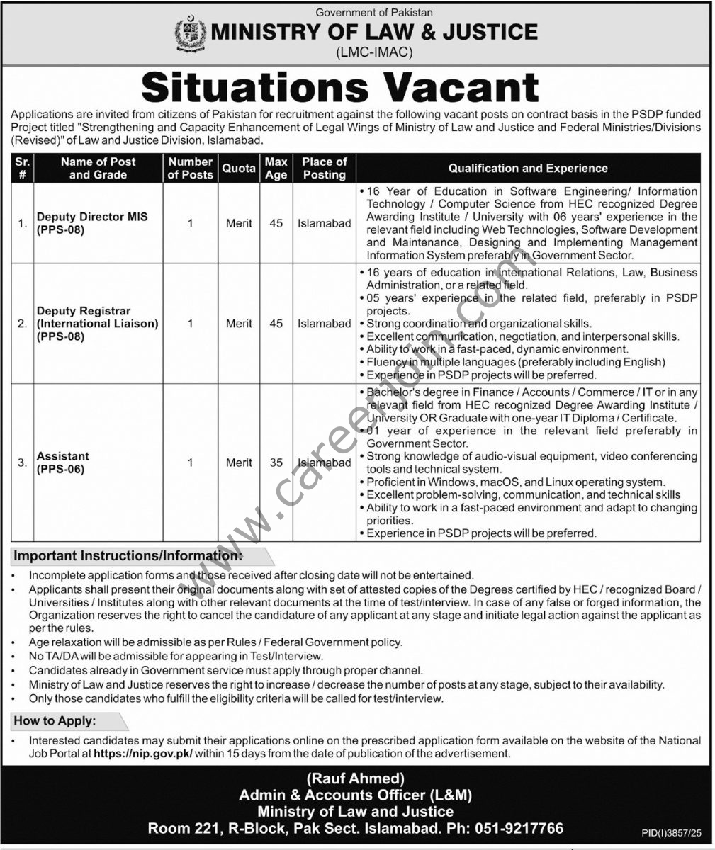 Ministry of Law & Justice Jobs 09 November 2025 Express Tribune 1