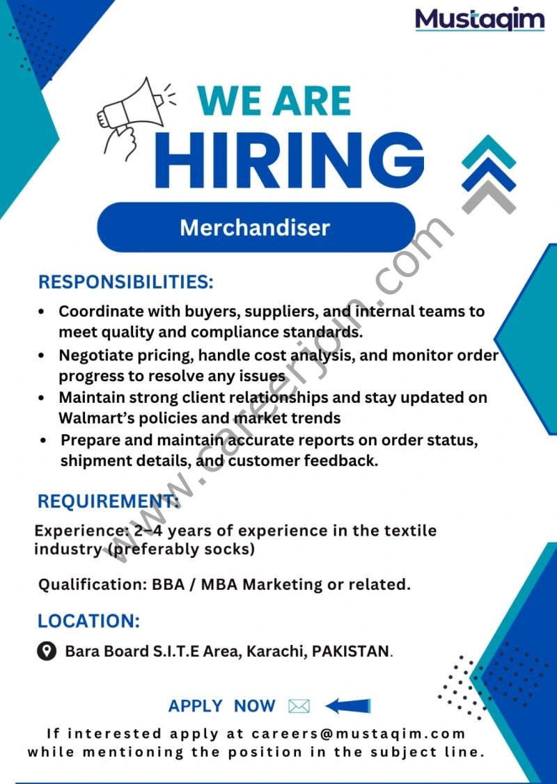 Mustaqim Dyeing & Printing Jobs Merchandiser 1