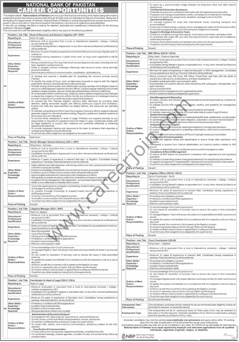 National Bank of Pakistan NBP Jobs 09 November 2025 Express Tribune 1