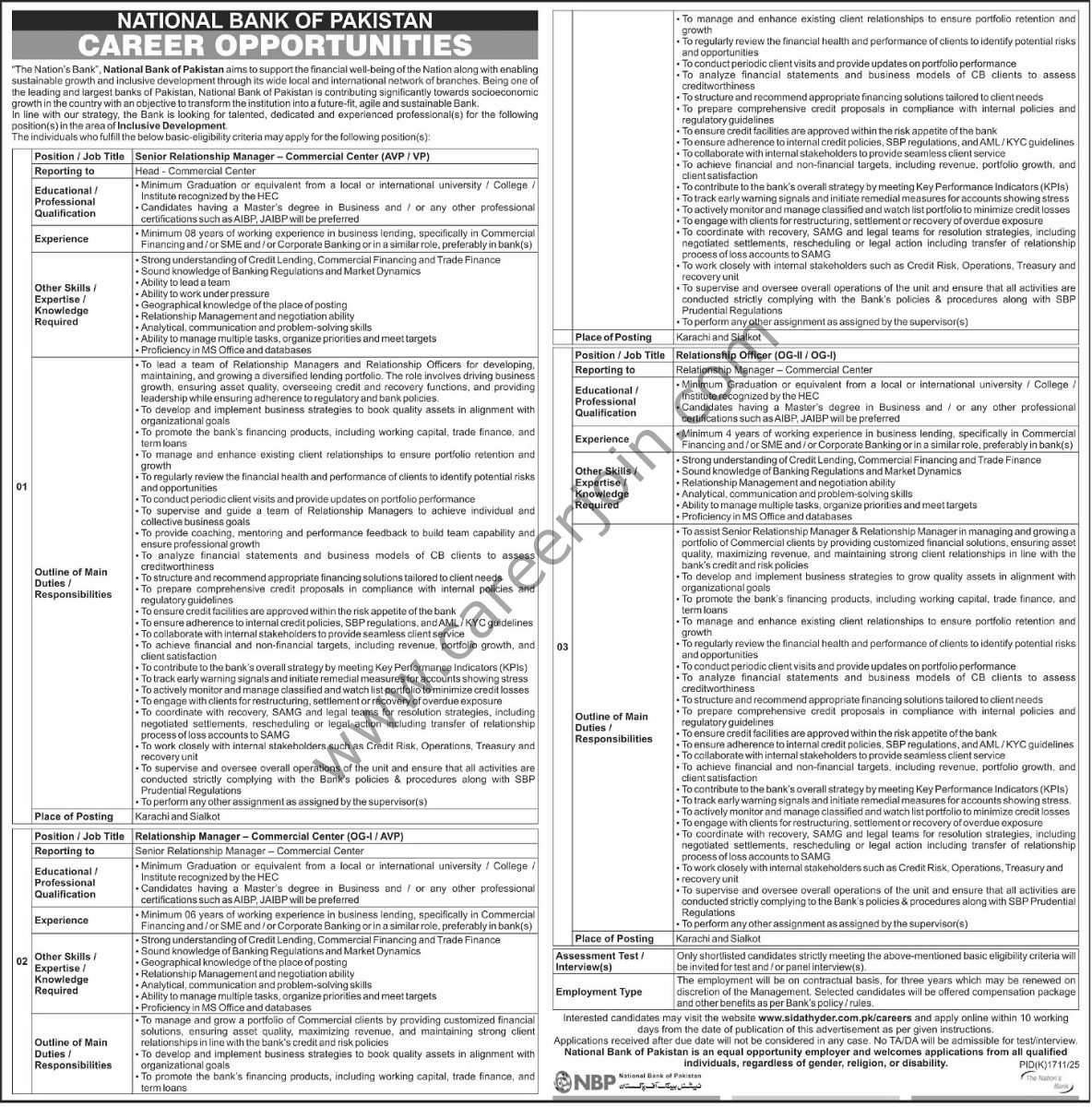 National Bank of Pakistan NBP Jobs 16 November 2025 Express Tribune 1
