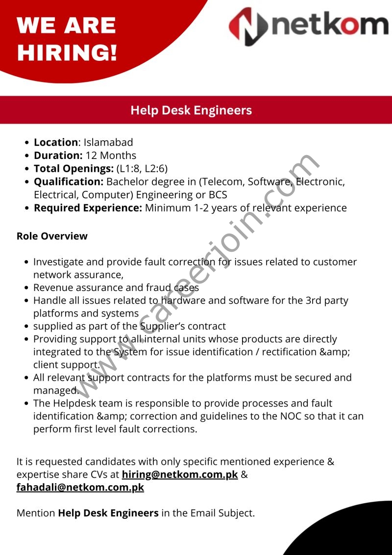 NETKOM Technologies Jobs Help Desk Engineers 1