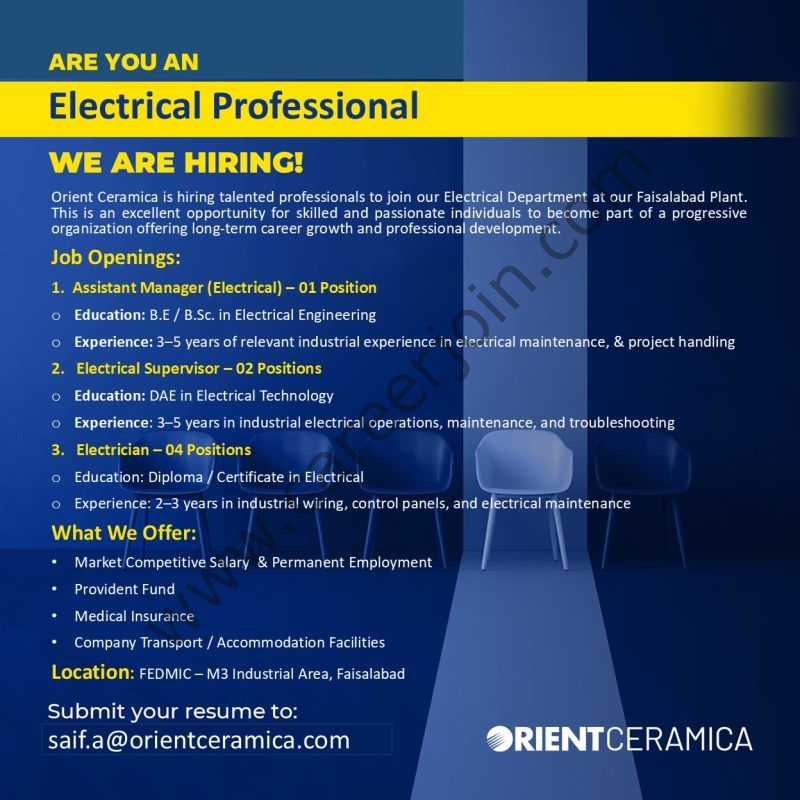 Orient Ceramica Jobs Electrical Professionals 1