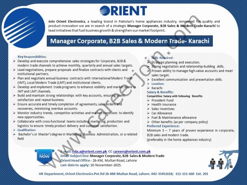 Orient Electronics Jobs Corporate B2B Sales & Modern Trade 1