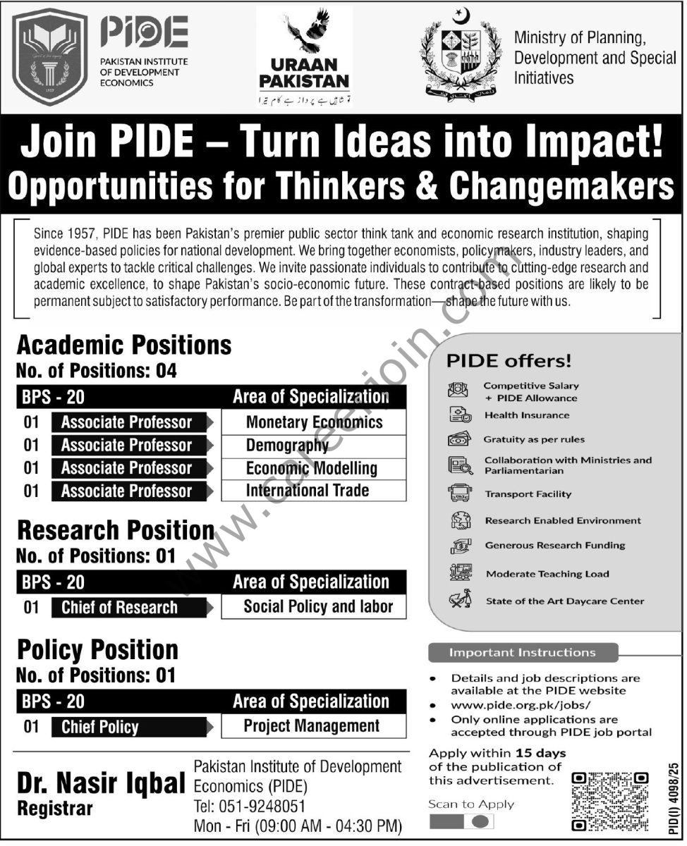 Pakistan Institute of Development Economics PIDE Jobs 16 November 2025 Express Tribune 1