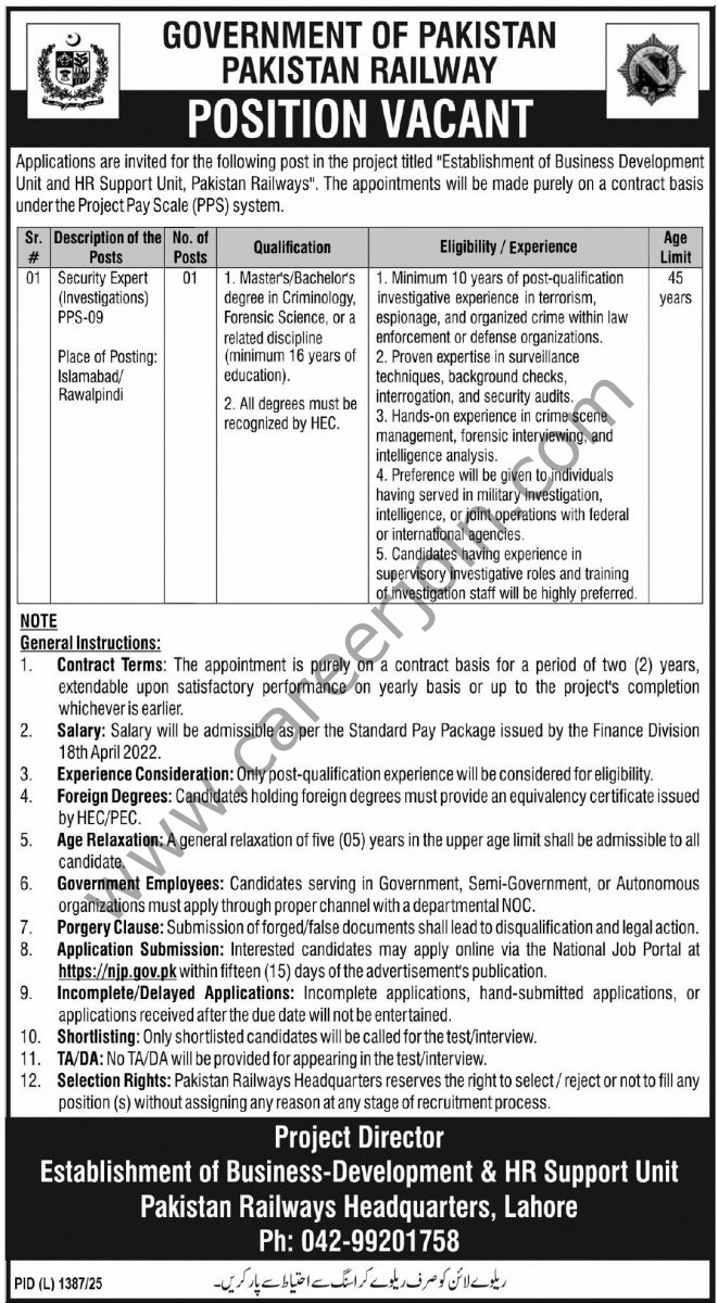 Pakistan Railways Jobs 23 November 2025 Express Tribune 1