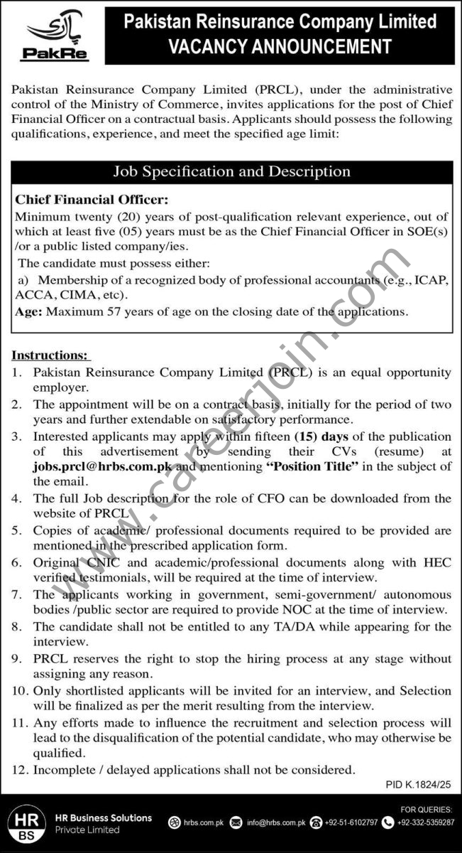 Pakistan Reinsurance Co Ltd PRCL Jobs 23 November 2025 Express 1