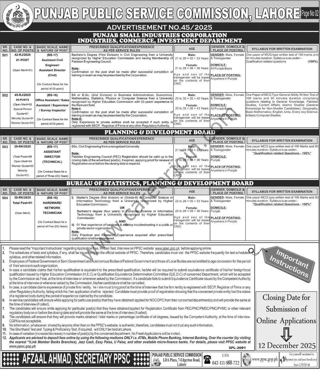 Punjab Public Serivce Commission PPSC Jobs 27 November 2025 01 Express Tribune 1