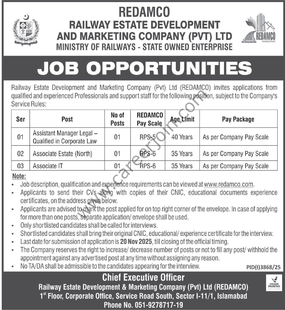 Railway Estate Developement & Marketing Co Pvt Ltd REDAMCO Jobs 09 November 2025 Express Tribune 1