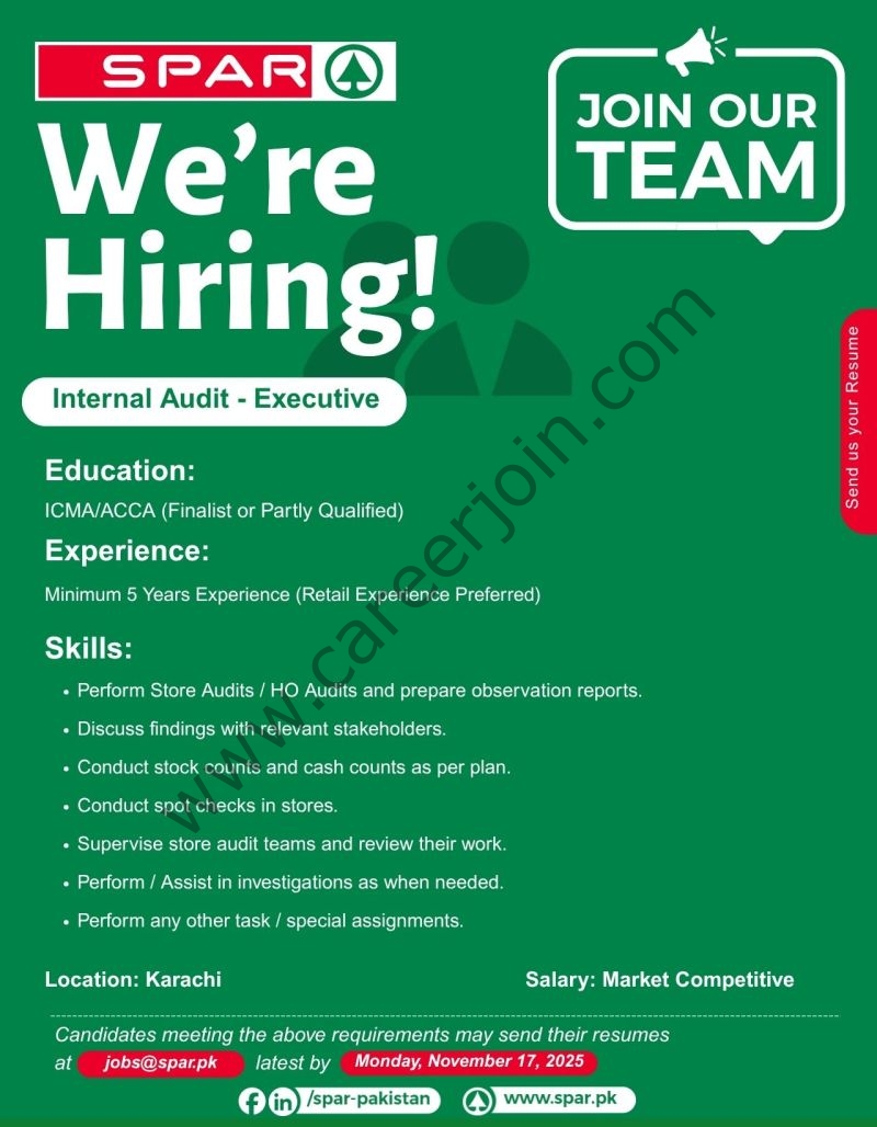 SPAR Pakistan Jobs Internal Audit Executive 1
