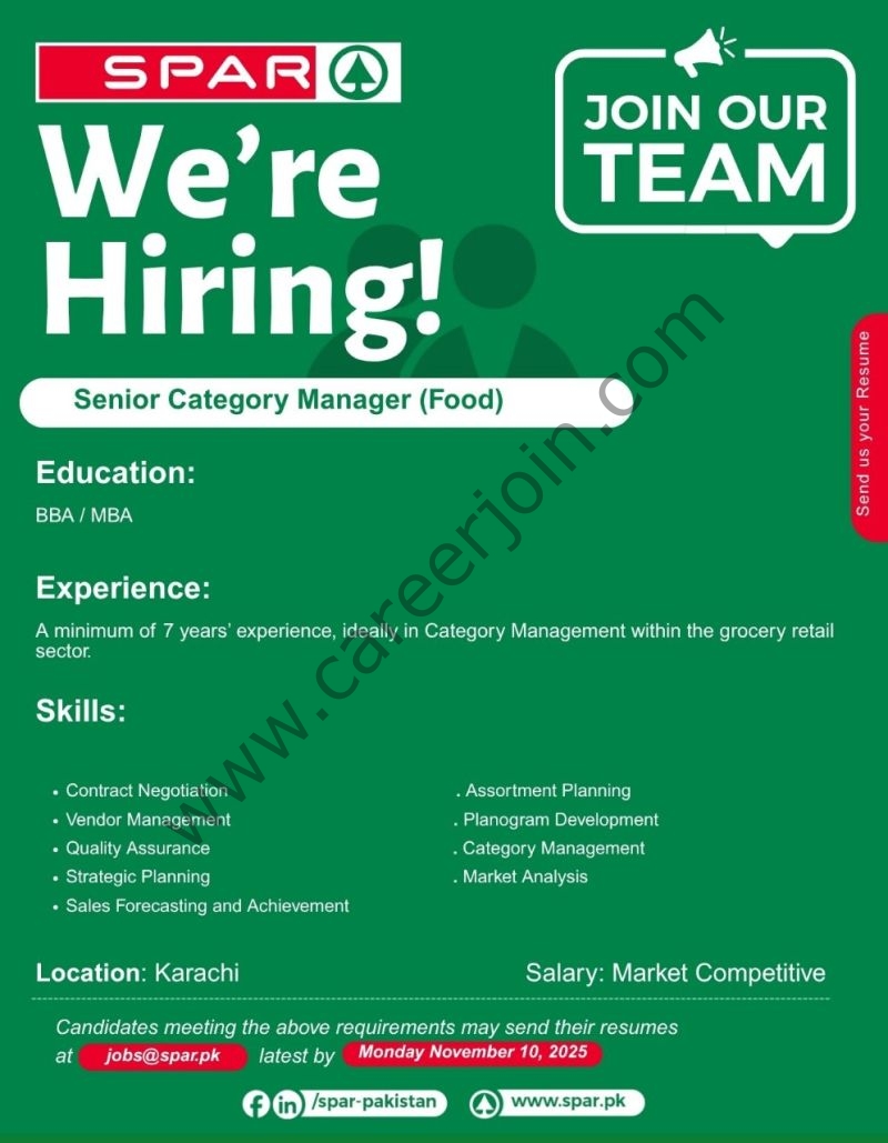 SPAR Pakistan Jobs Senior Category Manager (Food) 1