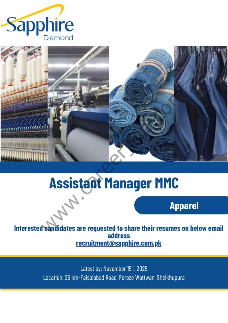 Diamond Fabrics Limited Sapphire Jobs Assistant Manager MMC 1