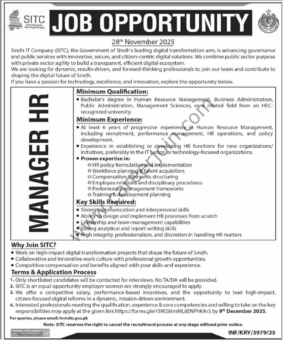 Sindh IT Company SITC Jobs 28 November 2025 Dawn 1