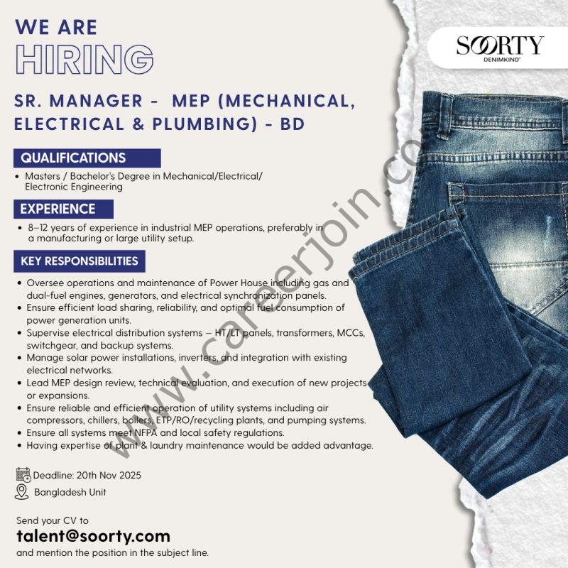 Soorty Enterprises Jobs Senior Manager MEP 1