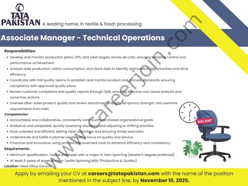 Tata Pakistan Jobs Associate Manager Technical Operations 1