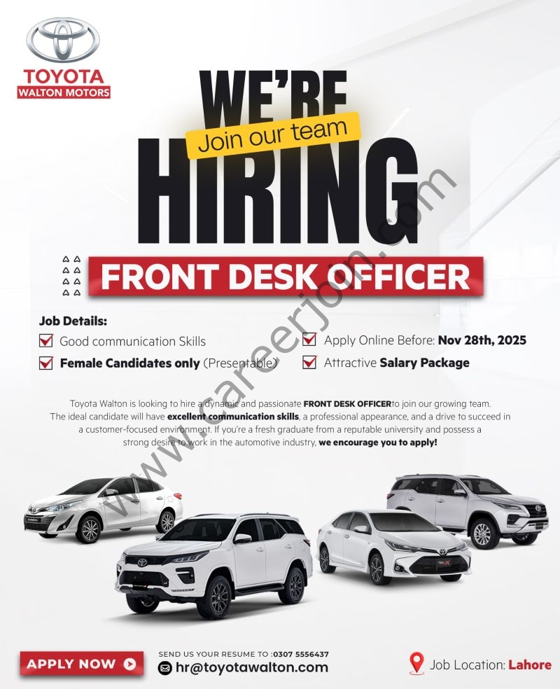 Toyota Walton Motors Jobs Front Desk Officer 1