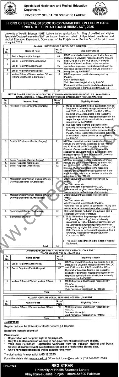 University of Health Sciences Lahore UHS Jobs 28 November 2025 Express Tribune 1