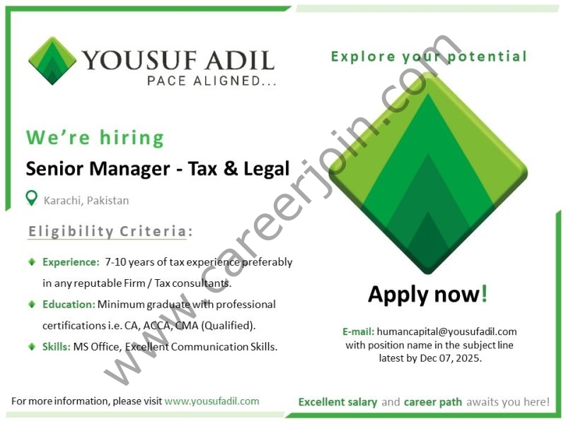 Yousuf Adil Chartered Accountants Jobs Senior Manager Tax 1