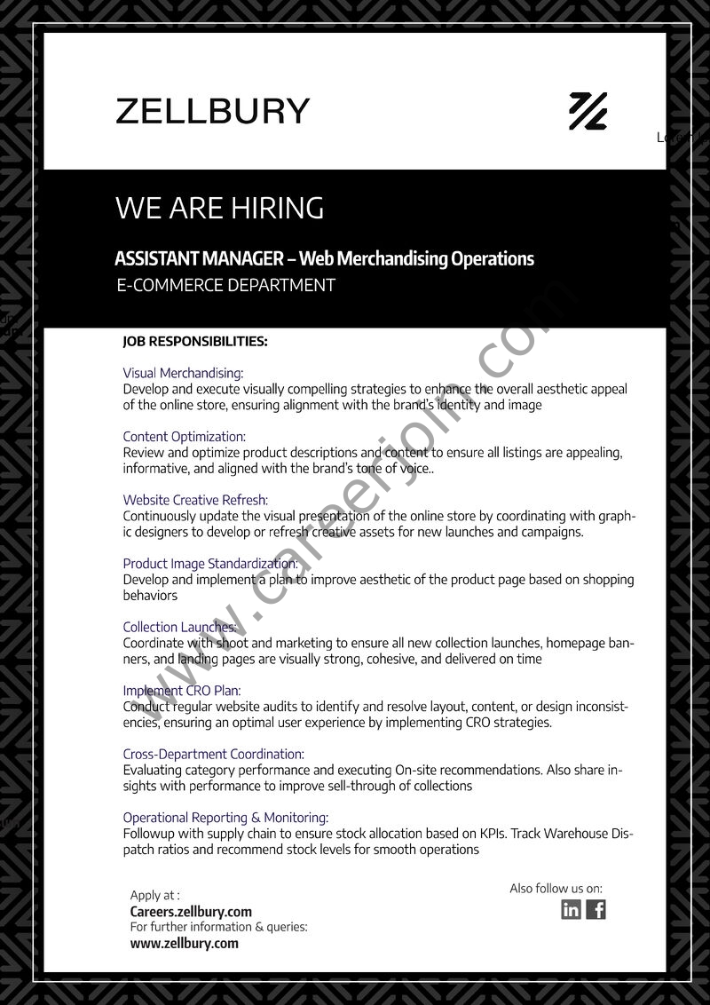 Zellbury Pakistan Jobs Assistant Manager Web Merchandising Operations 1