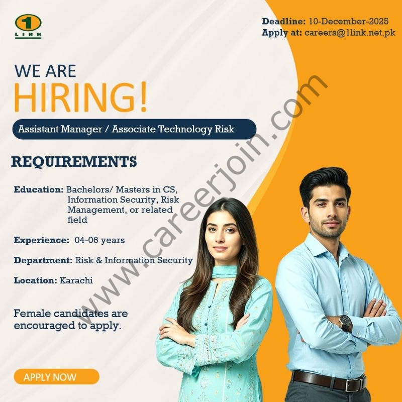 1Link Pvt Ltd Jobs Assistant Manager / Associate Technology Risk 1