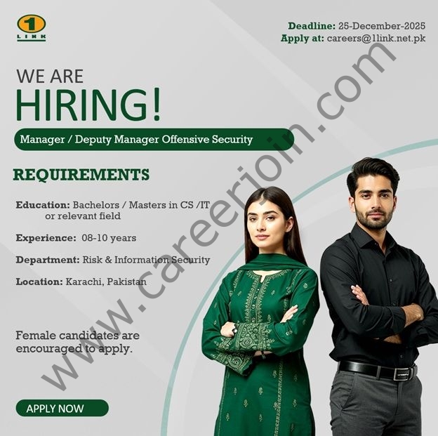 1LINK Pvt Ltd Jobs Manager / Deputy Manager Offensive Security 1