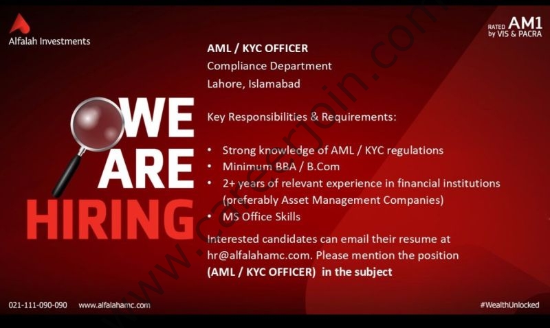 Alfalah Investments Jobs AML / KYC Officer 1