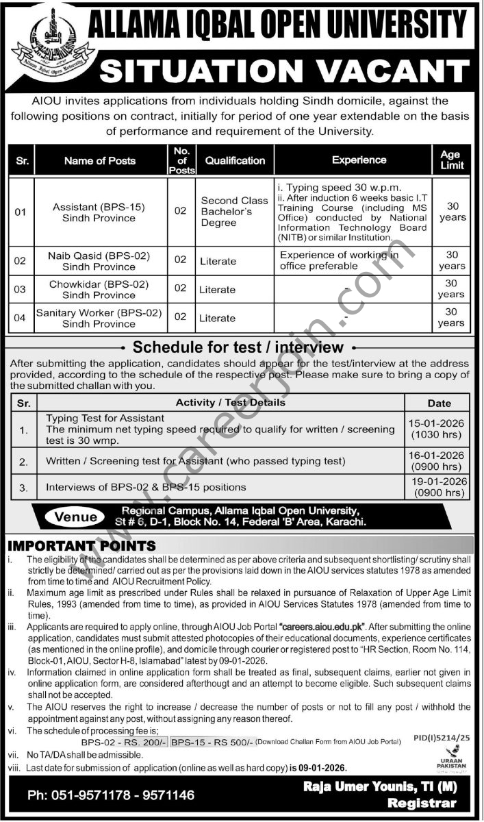 Allama Iqbal Open University Jobs AIOU Jobs 24 December 2025 Express Tribune 1