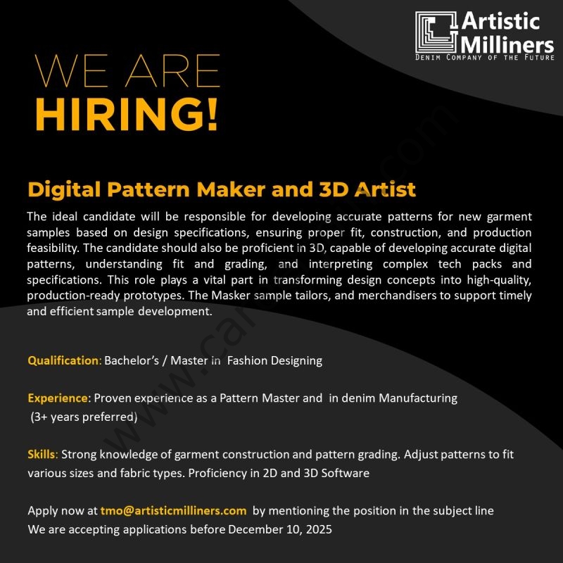 Artistic Milliners Pvt Ltd Jobs Digital Pattern Maker and 3D Artist 1