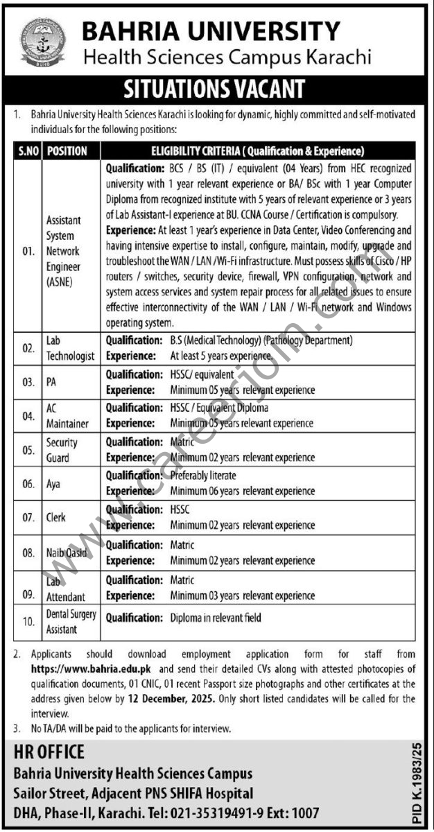 Bahria University Jobs 07 December 2025 Express Tribune 1
