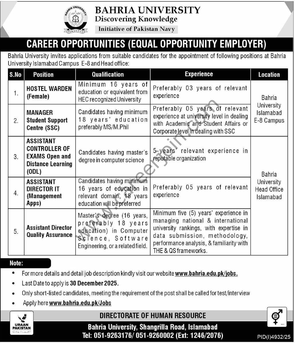 Bahria University Jobs 14 December 2025 Express Tribune 1