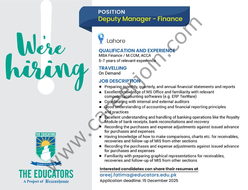 Beaconhouse Group Jobs Deputy Manager Finance 1