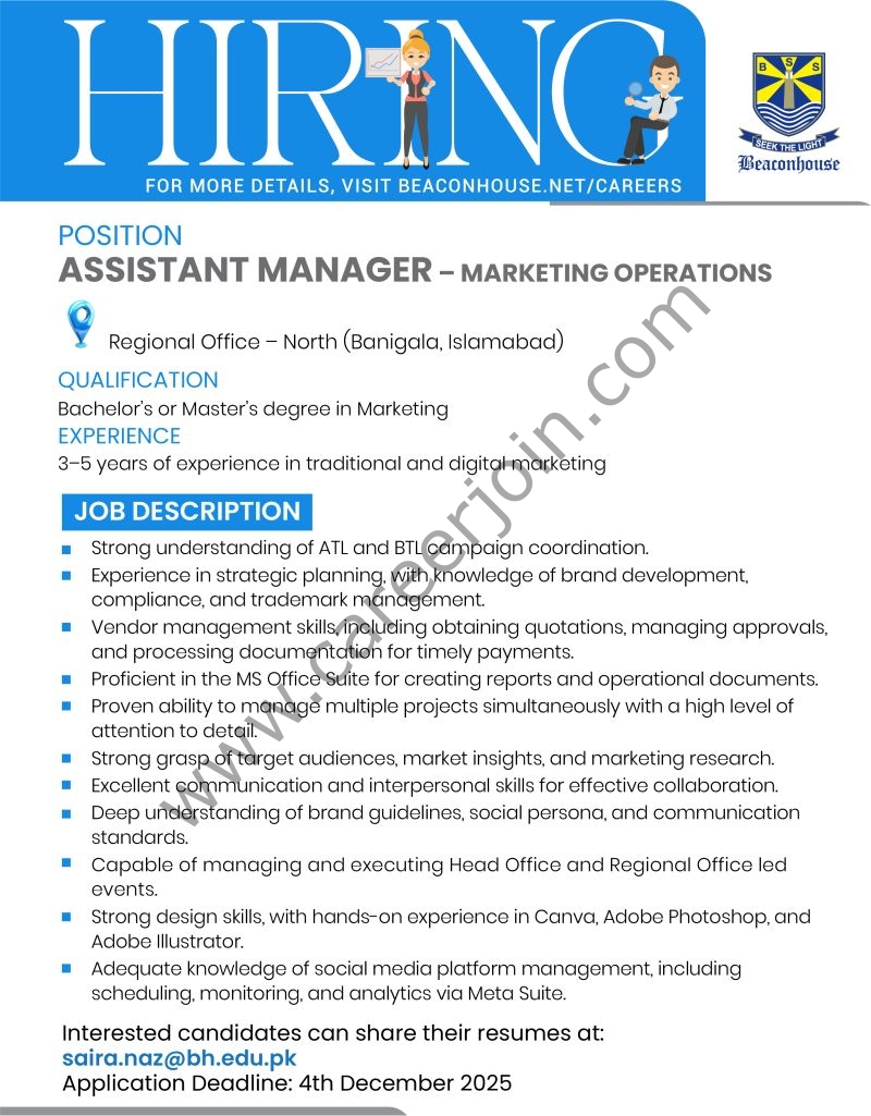 Beaconhouse Group Jobs Assistant Manager Marketing Operations 1