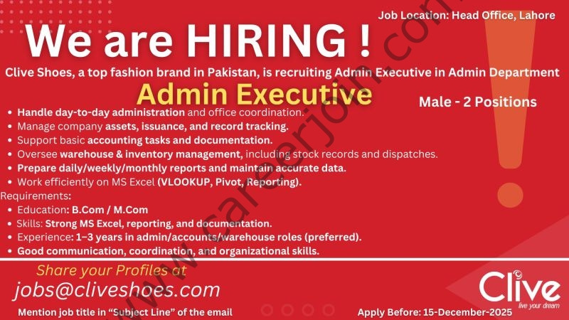 Clive Shoes Jobs Admin Executive 1