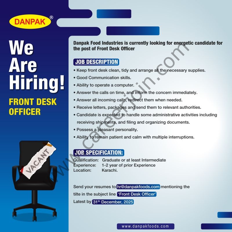 Danpak Foods Industries Jobs Front Desk Officer 1