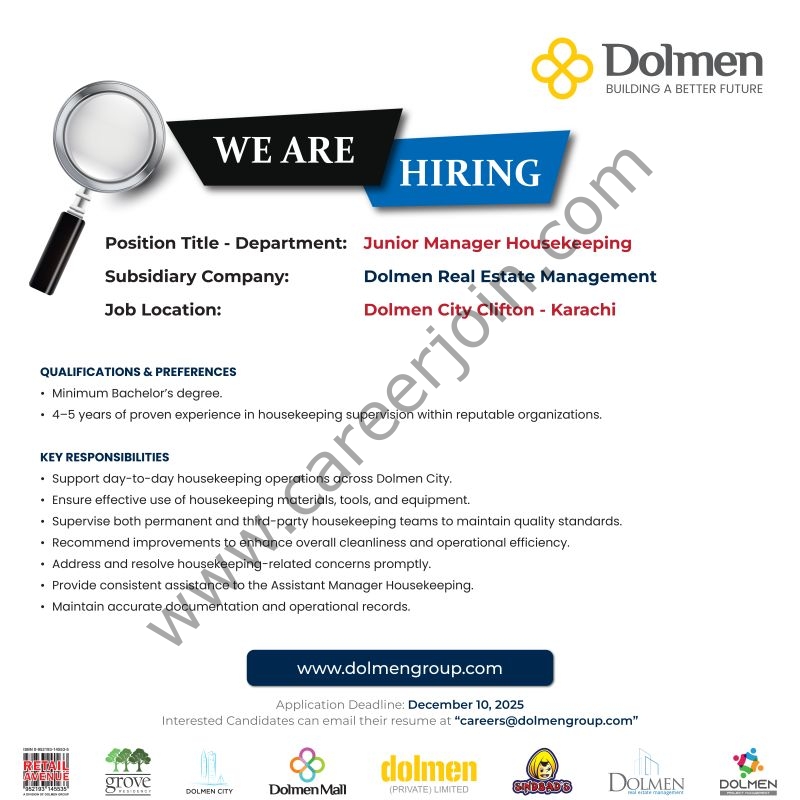 Dolmen Group Jobs Junior Manager Housekeeping 1