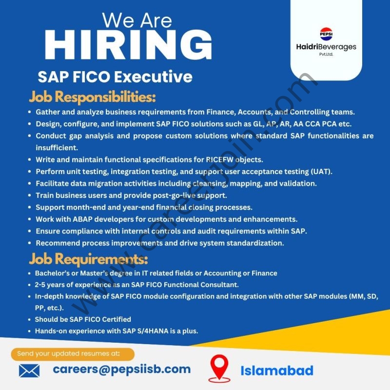 PEPSI Haidri Beverages Pvt Ltd Jobs SAP FICO Executive 1